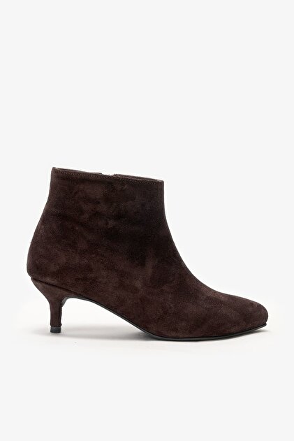 Nemesis Brown Suede Leather Kitten Heel Boots