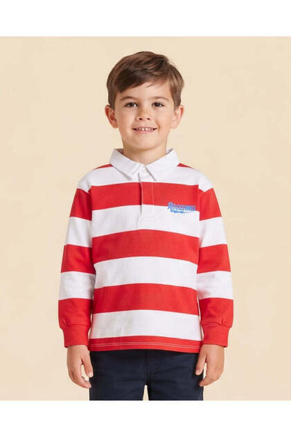 Boys Red And White Striped Polo Shirt