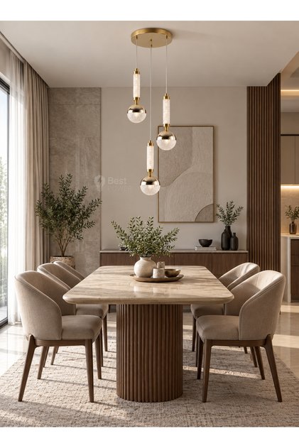 ثريا معلقة مودرن LED ذهبية 3 إضاءات بتصميم كروي وأسطواني فاخر - نجفة سقف علاقي موديل 9948-3