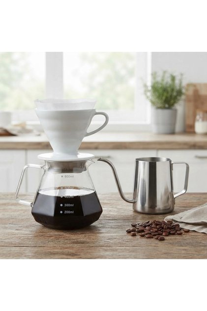 V60 White Ceramic Filter Coffee Brewing Set Steel Kettle 600 ml