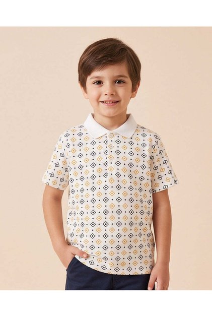 Boys Ivory Printed Polo Shirt