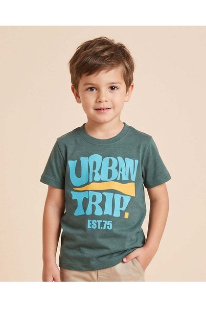 Boys Olive Printed T-Shirt