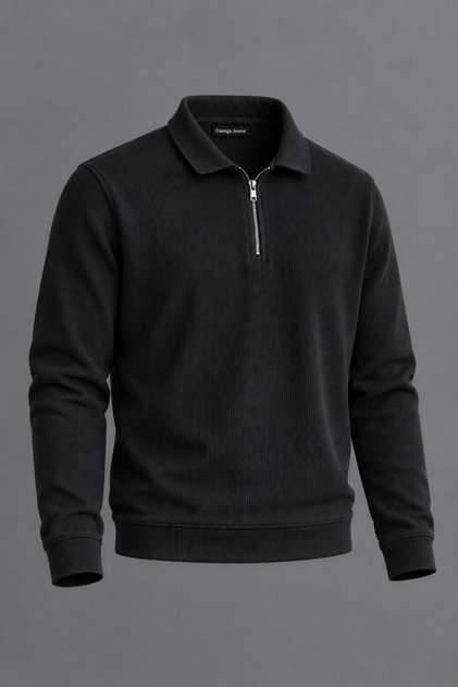 Men's Polo Collar Half Zipper Casual Black Sweater
