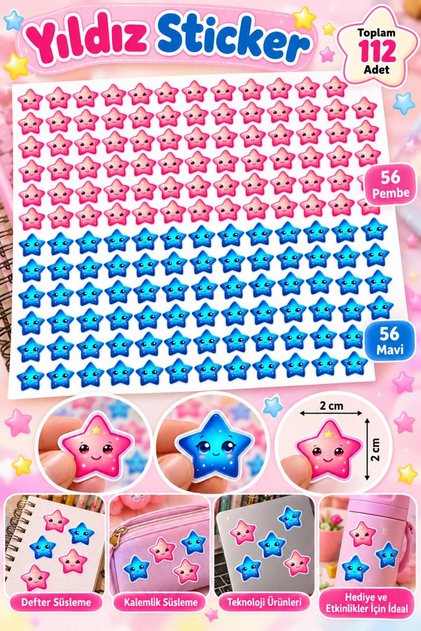 112 Adet Sevimli Renkli Yıldız Öğretmen Motivasyon Sticker Seti – Ödül ve Başarı Etiketi