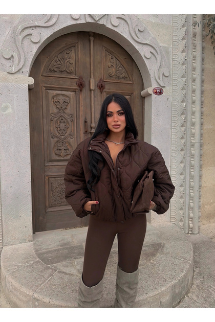 Brown Quilted Fluffy Coat