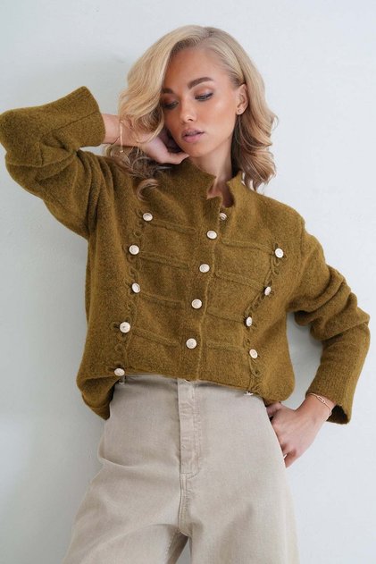 Women's Oil Green Tie-Up Soft Knitwear Cardigan Alc-X15901