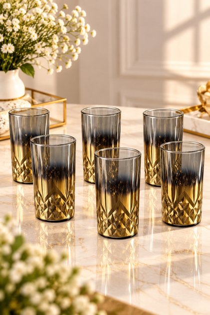 Set of 6 Gold Plated Glass Odin Model Coffee Water Glass 105ml