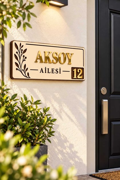 Kişiye Özel Aile İsimliği Kapı Numarası | Ahşap MDF Kapı İsimliği | Dış Kapı Dekoru