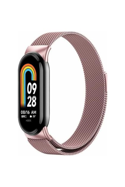 Curea milaneză, oțel inoxidabil, compatibilă cu Xiaomi Mi Smart Band 8, Roz