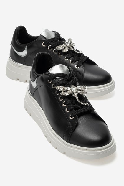 Venosa Black Skin Genuine Leather Dragonfly Buckle Women's Casual Sports Shoes