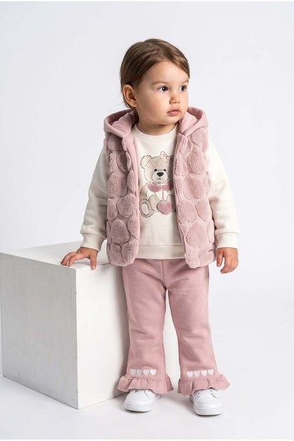 Baby Girl Three-Thread Vest Tracksuit Set Pink