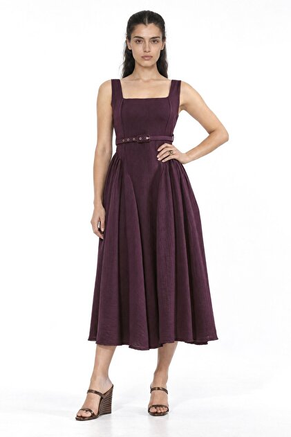 Busem Square Neck Belted Midi Dress
