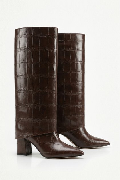 Crocodile Skin Detachable Ankle Boots with Detailed Pointed Toe Women's Boots