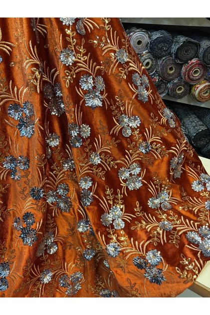 Sequin Embroidered Velvet Fabric