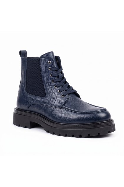Hakiki Deri Erkek Boot Ayakkabı Fermuarlı Ve Bağcıklı
