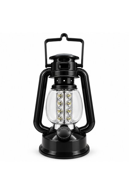 Lanternă LED tip felinar, 8 LED-uri, intensitate reglabilă, alimentare 3 x AA, mâner pentru agățare, negru