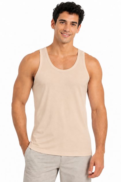 Men's Cotton Modal Thick Strap U-Neck Flexible Basic Undershirt - Black, White, and Skin Color Options Casual Undergarment
