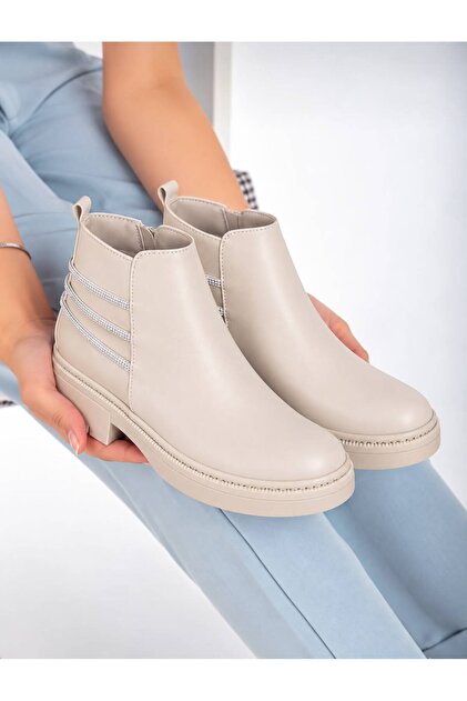 Women's Victor Skin Zipper Detailed Stitched Short Ankle Boots