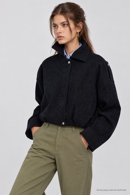 Velvet Textured Premium Selection Bomber Jacket Lby0097 Dark Blue