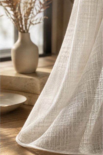 Heavy Weight Natural Tulle Curtain, Pet-Friendly, Tightly Pleated, Suitable for Any Room, 1/3 Cornice Included
