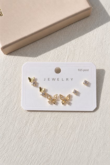 Gold Renk Kelebek Figürlü 6’lı Kadın Çoklu Set Küpe