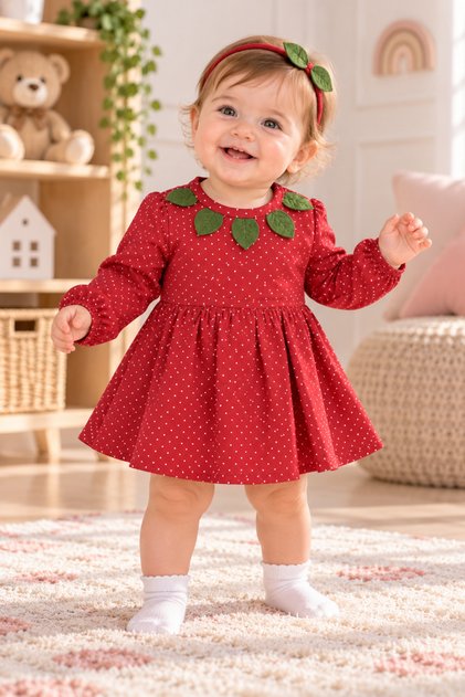 Ss Gi̇yi̇m Baby Girl Red Polka Dot Dress – Crowned Baby Dress Set