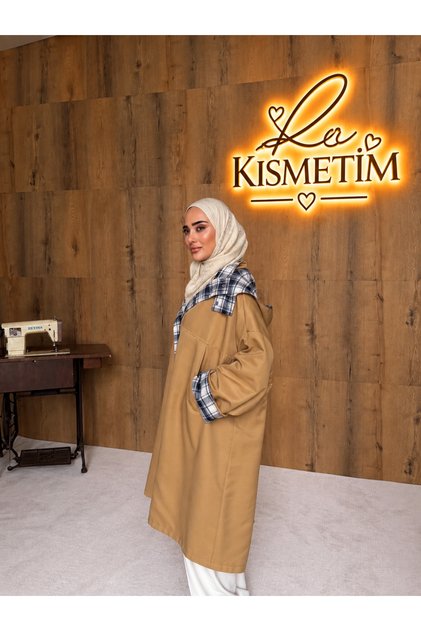 Kısmetim Ekose Detaylı Astarlı Nil Kumaş Trençkot