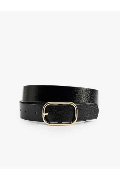 Rectangular Metal Buckle Faux Leather Belt