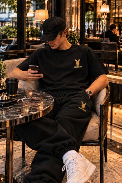 Playgirl/Playboy Printed Cotton Oversize T-Shirt Tracksuit Premium Set