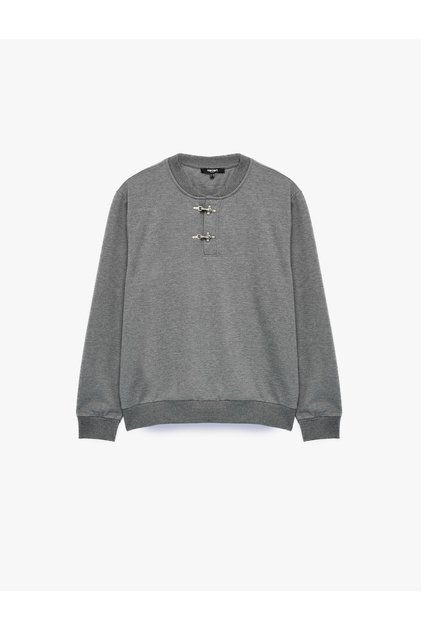 Long Sleeve, Fancy Closure, Three Thread Ribbed Crew Neck Sweatshirt