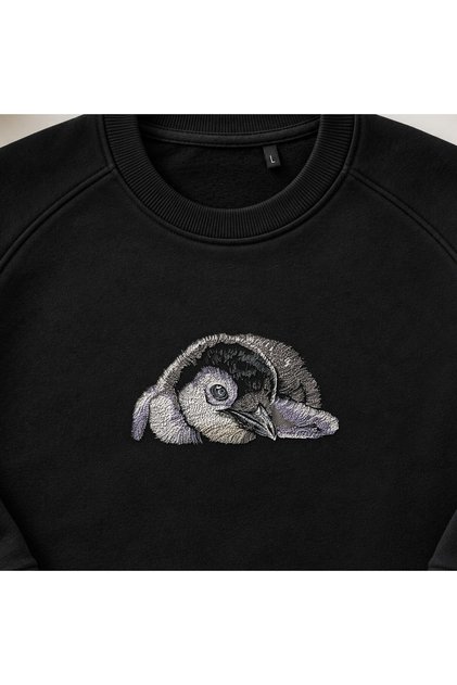 Realistic Baby Penguin Embroidered Crew Neck Sweatshirt Unisex