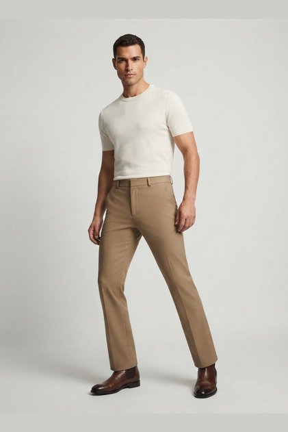 Men's Formal Bootcut Trousers - Light Brown