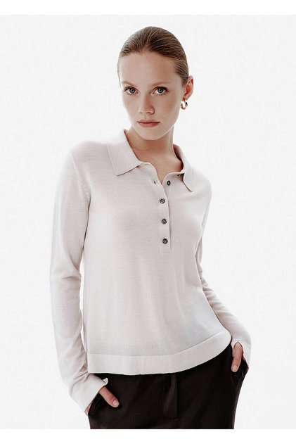 Thin Knit Beige Polo Knitwear