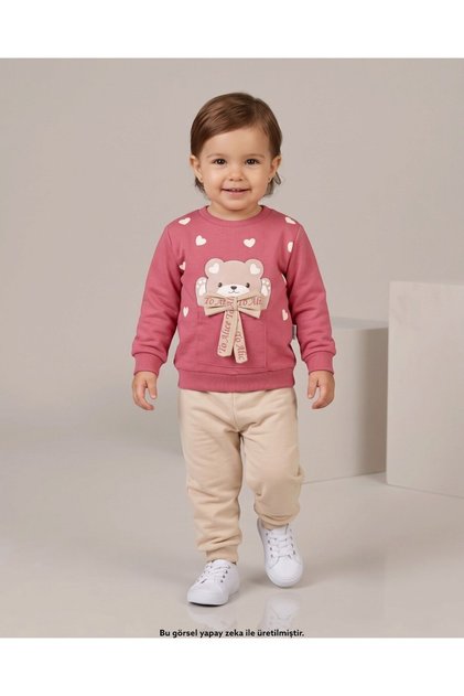 Girl's Seasonal Thin 2-Piece Compact Set for Ages 1-2-3-4 with Teddy Bear and Bow Detail