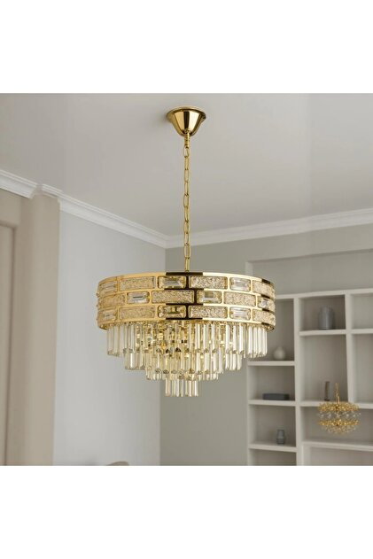 Candelabru Auriu Cristal 12 Becuri Design Modern - Borelis