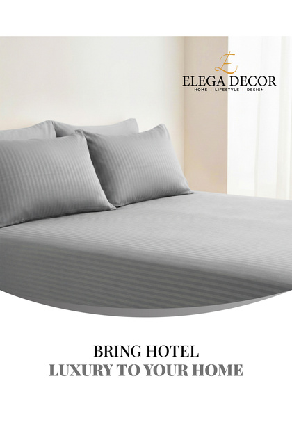 210TC Cotton Satin King Stripes Bed Sheet Set 3PC | Soft Breathable Satin Flat Sheet 274x260 cm | 2 pillowcase 50x75 cm | OEKO-TEX & ECAS Certified