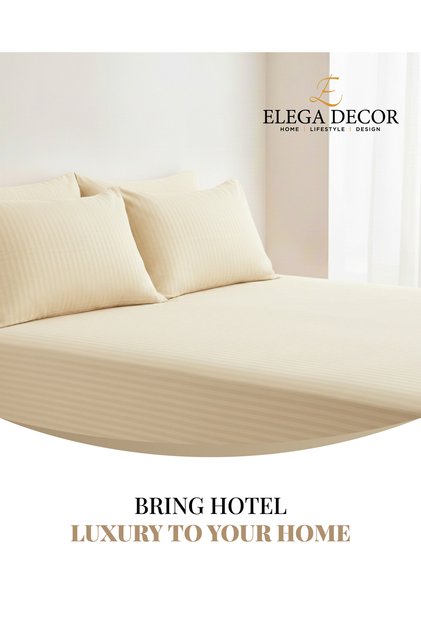 210TC Cotton Satin King Stripes Bed Sheet Set 3PC | Soft Breathable Satin Flat Sheet 274x260 cm | 2 pillowcase 50x75 cm | OEKO-TEX & ECAS Certified
