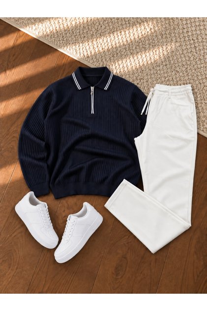 Şeritli Triko Kazak & Jogger Pantolon