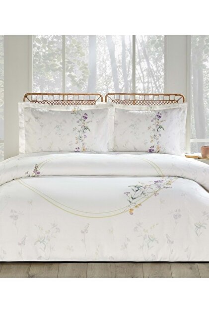 Ranforce -Krans Beige- Double Duvet Cover Set with Elastic Sheets