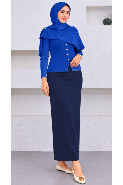 Scuba Fabric Pencil Skirt with Elastic Waist
