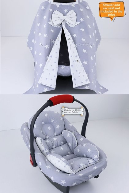 3 Piece - Stroller Cover, Stroller Cushion with Waist Support, Stroller Sheet, 100% Cotton - Poncho