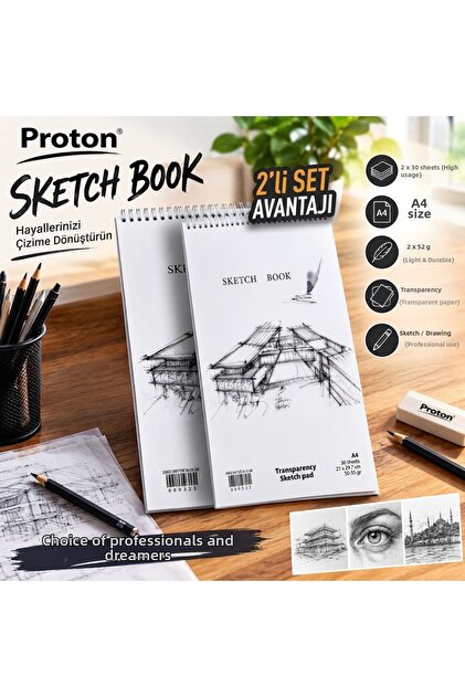 Aydınlatma Sketchbook 2 Pieces A4 30 Sheets 52 Gr Transparent Drawing Paper Spiral Sketchbook