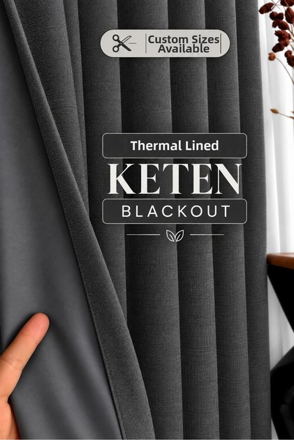 Anthracite Thermal Linen Blackout Lined Plain Pleatless Extrafoam Gathered Blackout Light Heat-Resistant Background