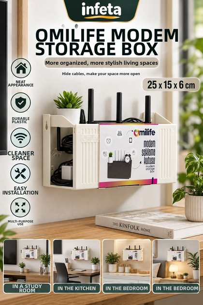 25X15X6 cm Plastic Modem Storage Box Wall Mounted Wifi Router and Cable Organizer