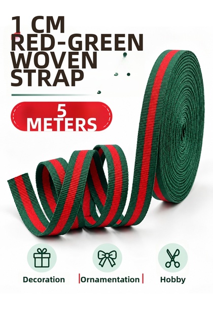 Red Green Woven Ribbon 1 cm X 5 Meters – Decorative Ornamentation Hobby and Accessory Ribbon