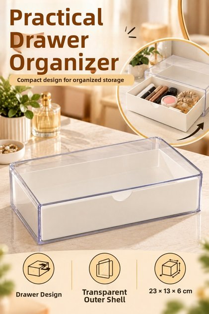 Desktop Organizer with Drawers and Transparent Lid Makeup Jewelry Storage Box 23X13X6 cm