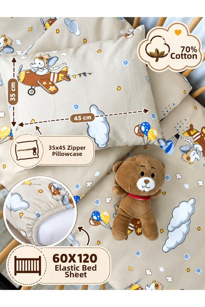Elastic Sheet Set for Park Bed 60X120 60X110 70X110 70X120 Compatible Zippered Pillowcase (35X45) cm 70% Cotton 30% Polyemid