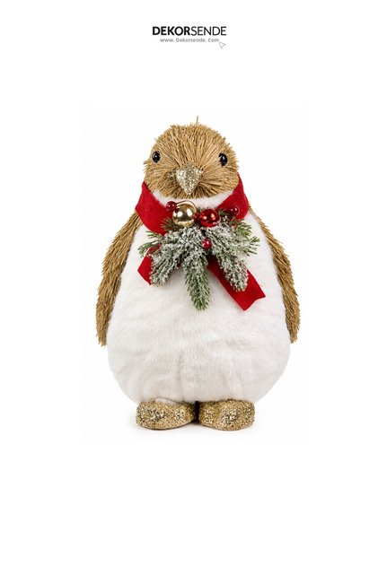 New Year's Natural Wicker Textured Glitter and Tissue Penguin Figure 30 cm