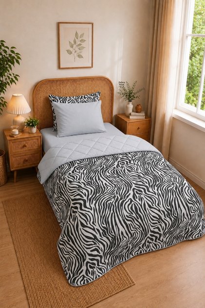 Veloura Luxe Single Sleeping Set | 100% Cotton Quilted Comforter, Elastic Fitted Sheet and Pillowcase