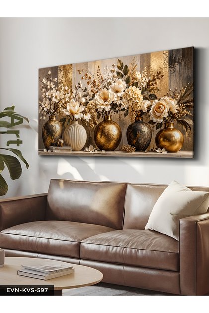 White Flowers in a Gold Vase One Piece Canvas - Canvas Painting